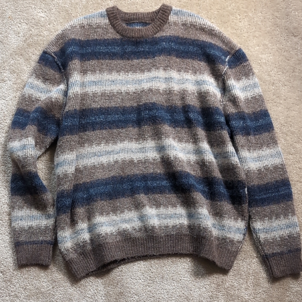 Arizona Jean Co Men's Striped Crewneck Sweater Size Large Brown Blue Ear